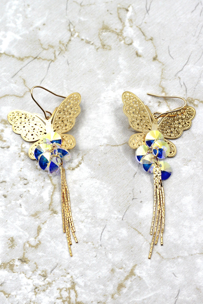 butterfly fringe swarovski crystal earrings