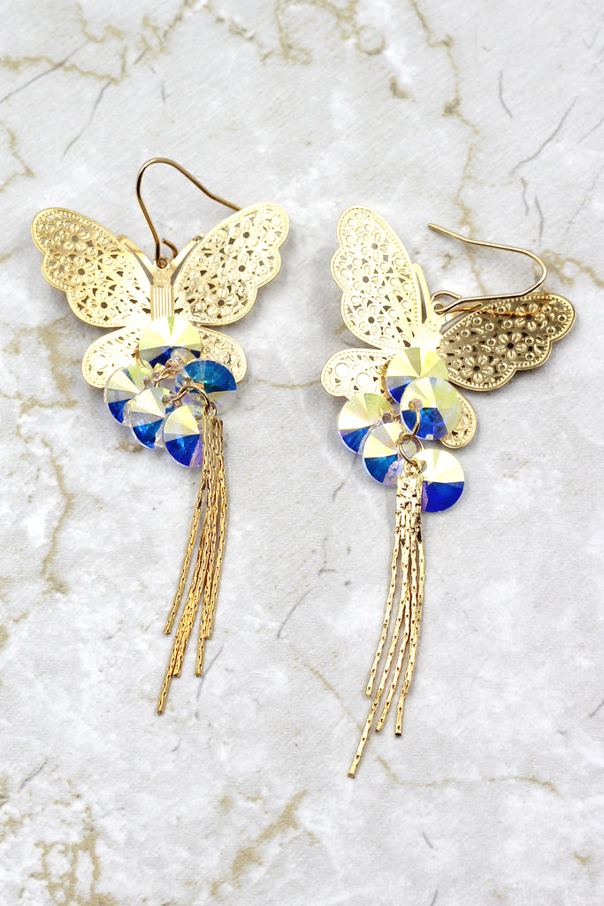 butterfly fringe swarovski crystal earrings