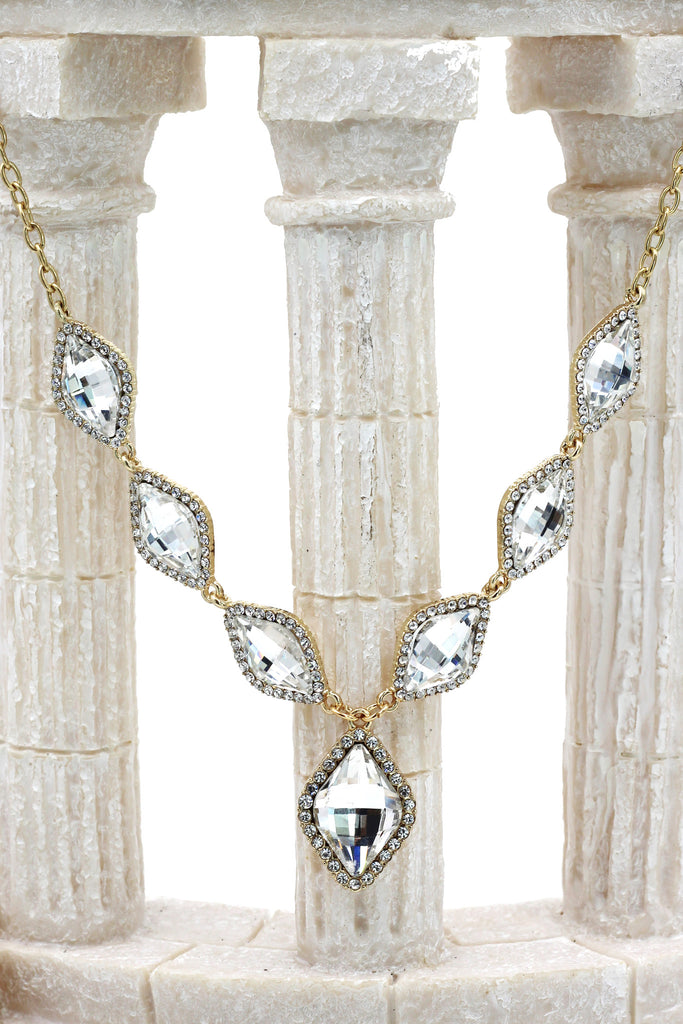 fashion rhombus color crystal golden necklace