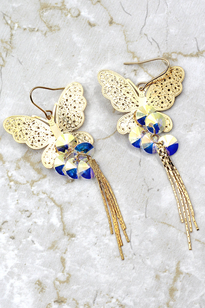 butterfly fringe swarovski crystal earrings