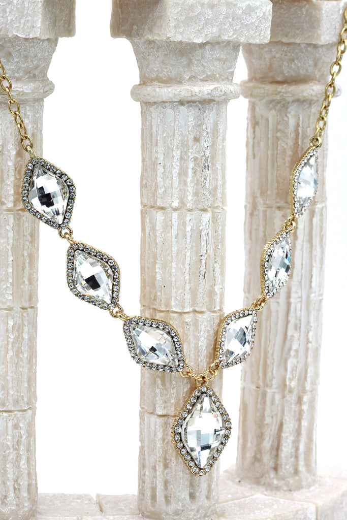 fashion rhombus color crystal golden necklace