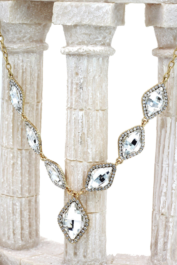 fashion rhombus color crystal golden necklace