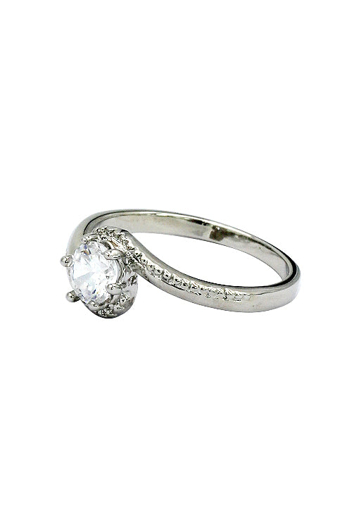 fashion wave bare crystal fine silver ring