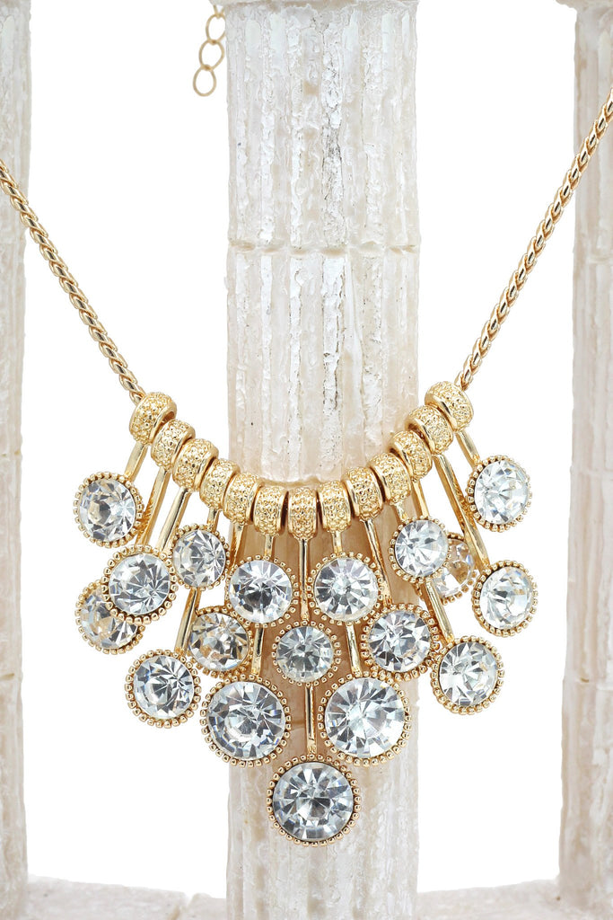 gold small pendant crystal necklace earrings set