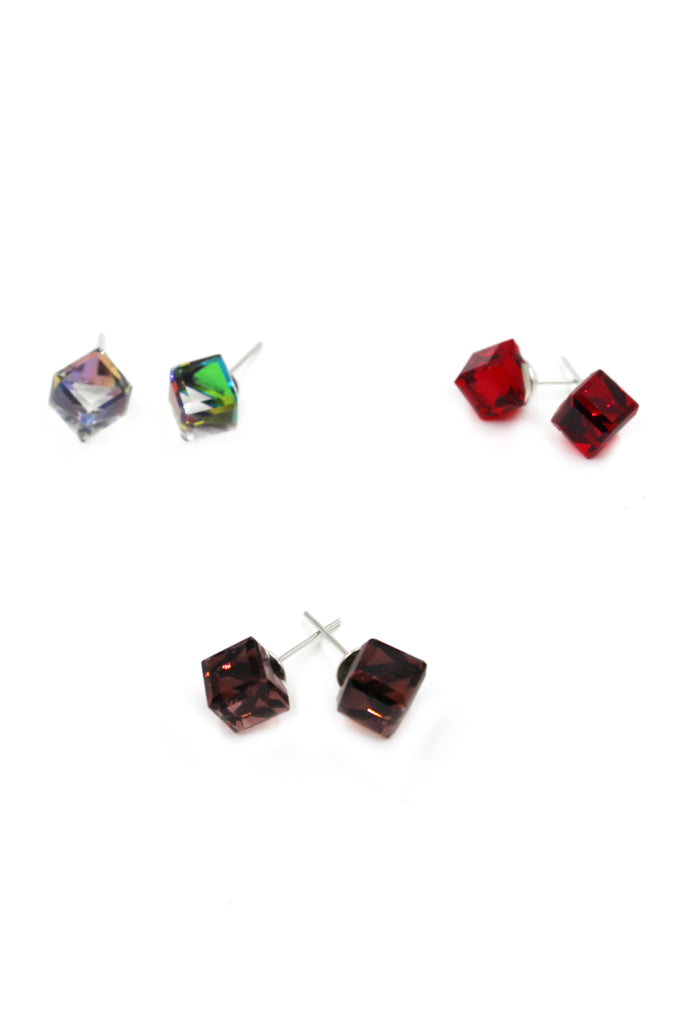 square crystal stud earrings