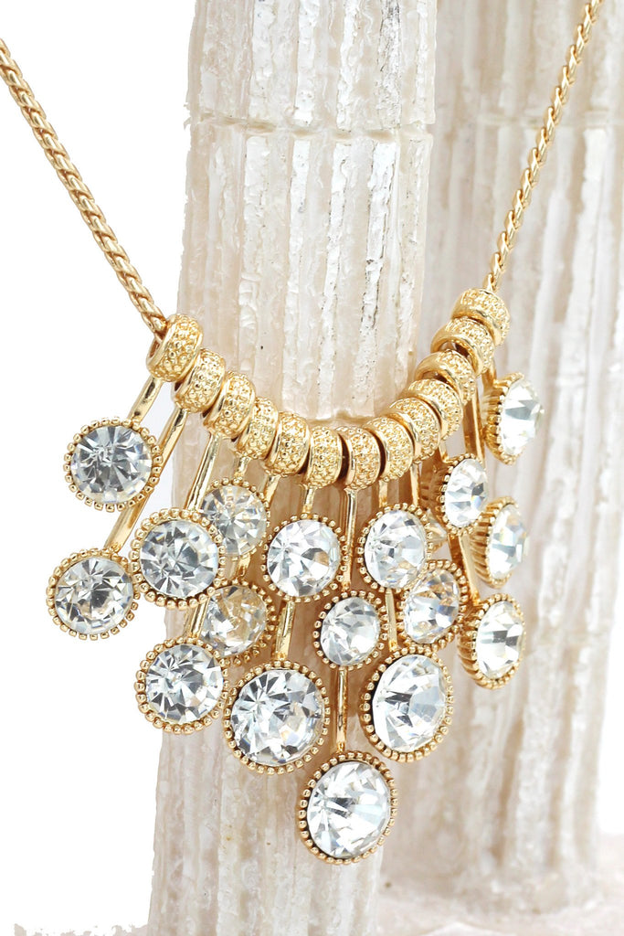 gold small pendant crystal necklace earrings set