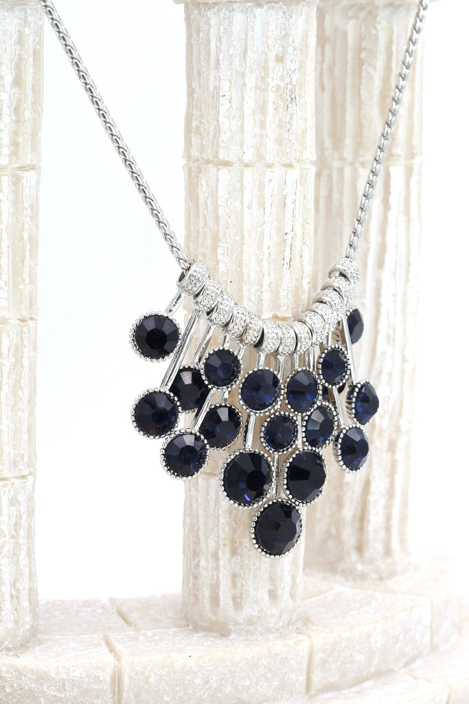 elegant dark blue crystal ring necklace set
