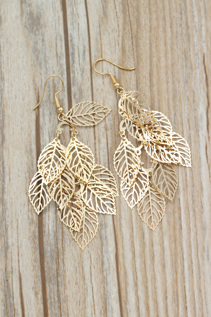 hollowed multi-layer leaf earrings