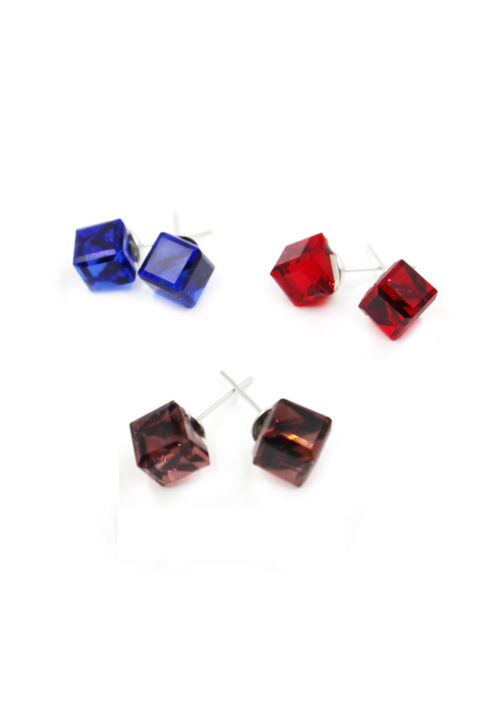 square crystal stud earrings