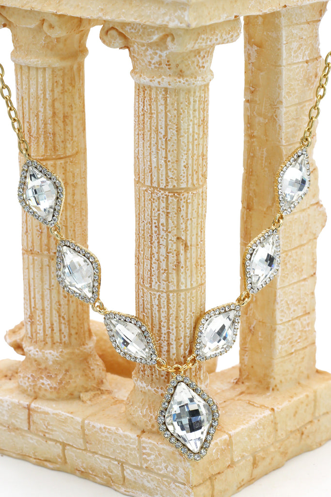 fashion rhombus color crystal golden necklace