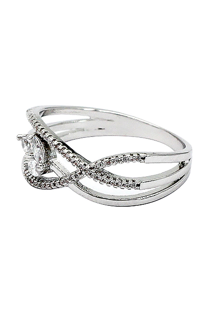 fashion mini crystal flower silver ring