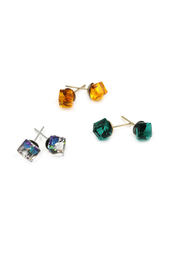 square crystal stud earrings