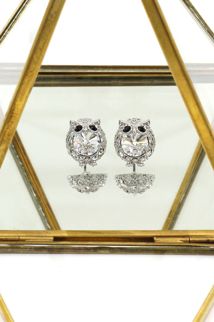 mini cute owl crystal earrings