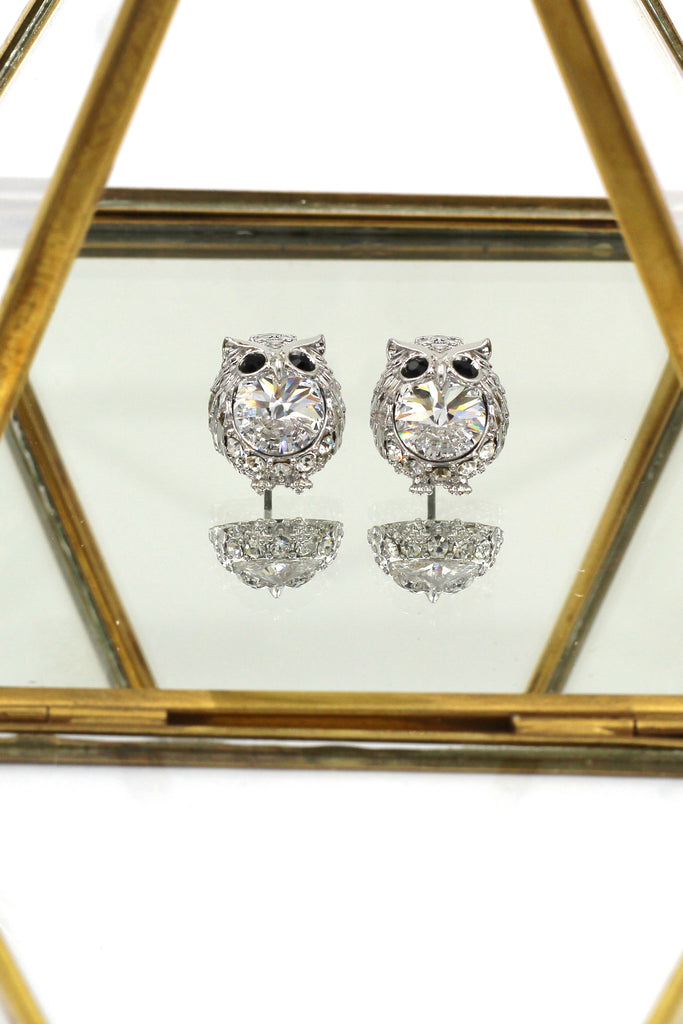 mini cute owl crystal earrings