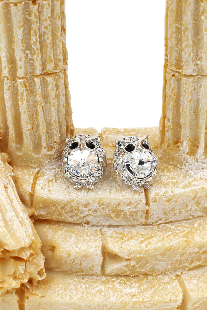 mini cute owl crystal earrings