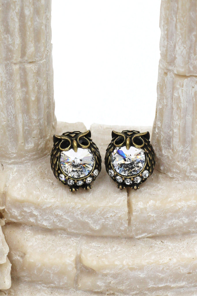 mini cute owl crystal earrings