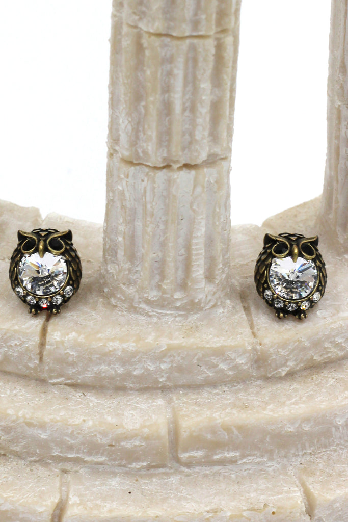 mini cute owl crystal earrings