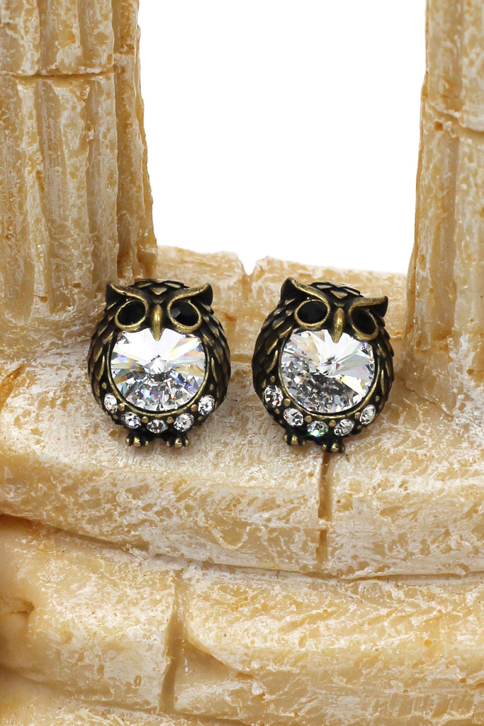 mini cute owl crystal earrings