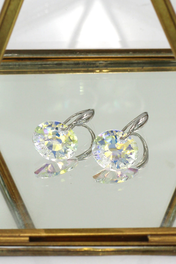 single bare crystal silver earrings