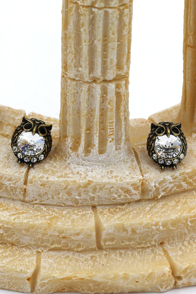 mini cute owl crystal earrings