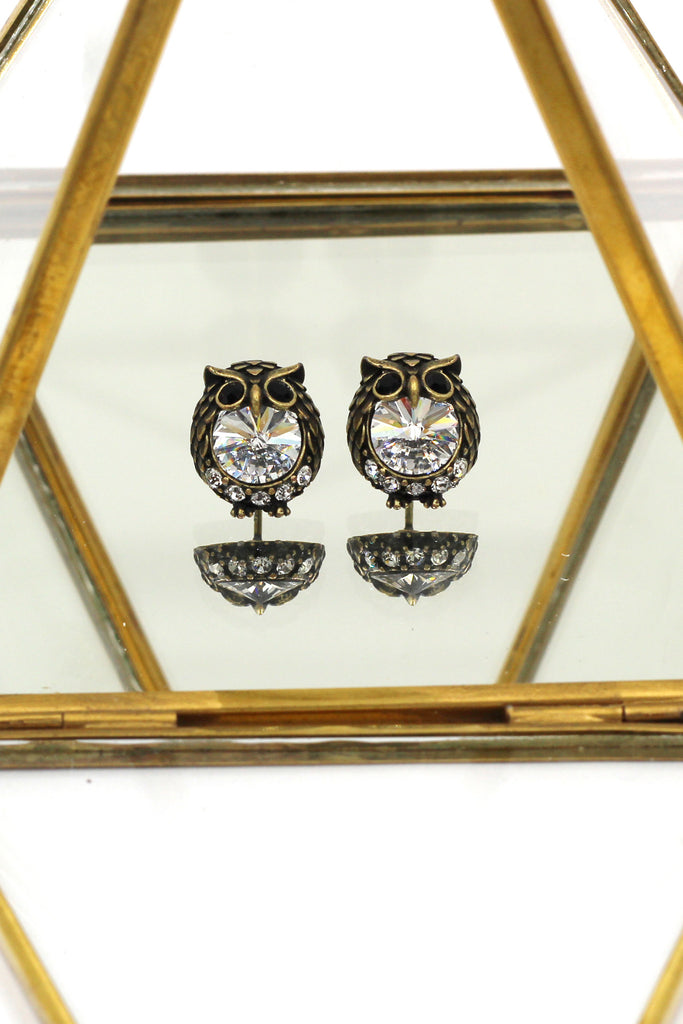 mini cute owl crystal earrings