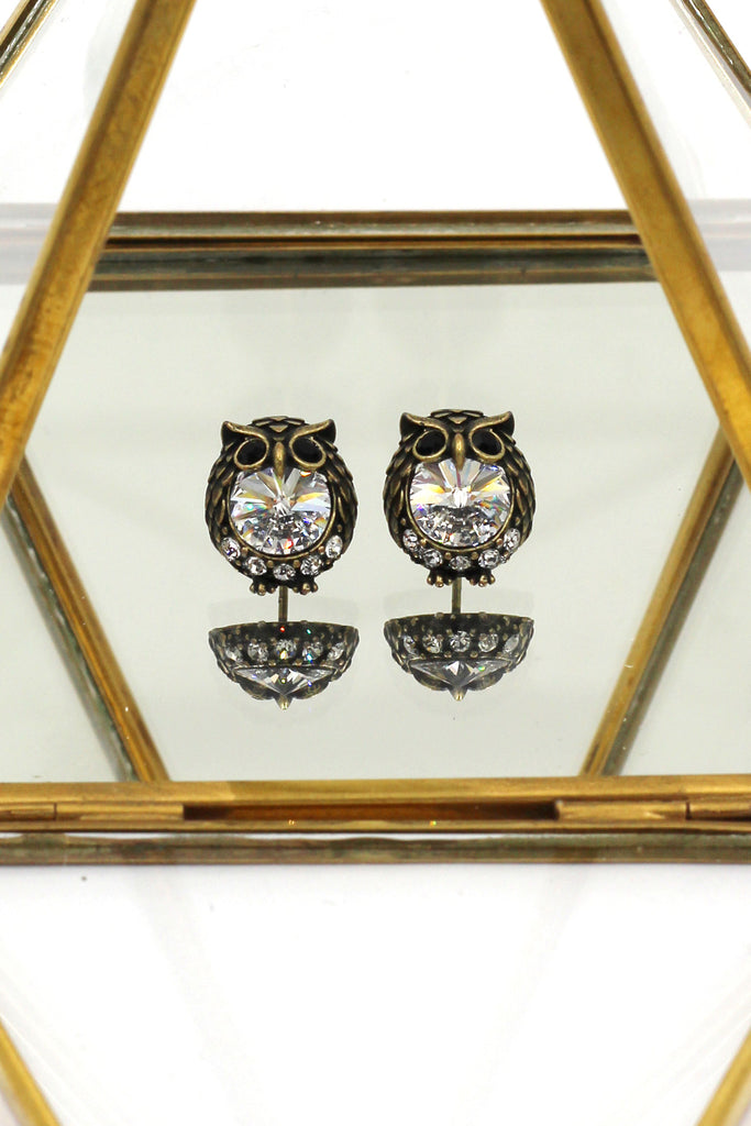 mini cute owl crystal earrings