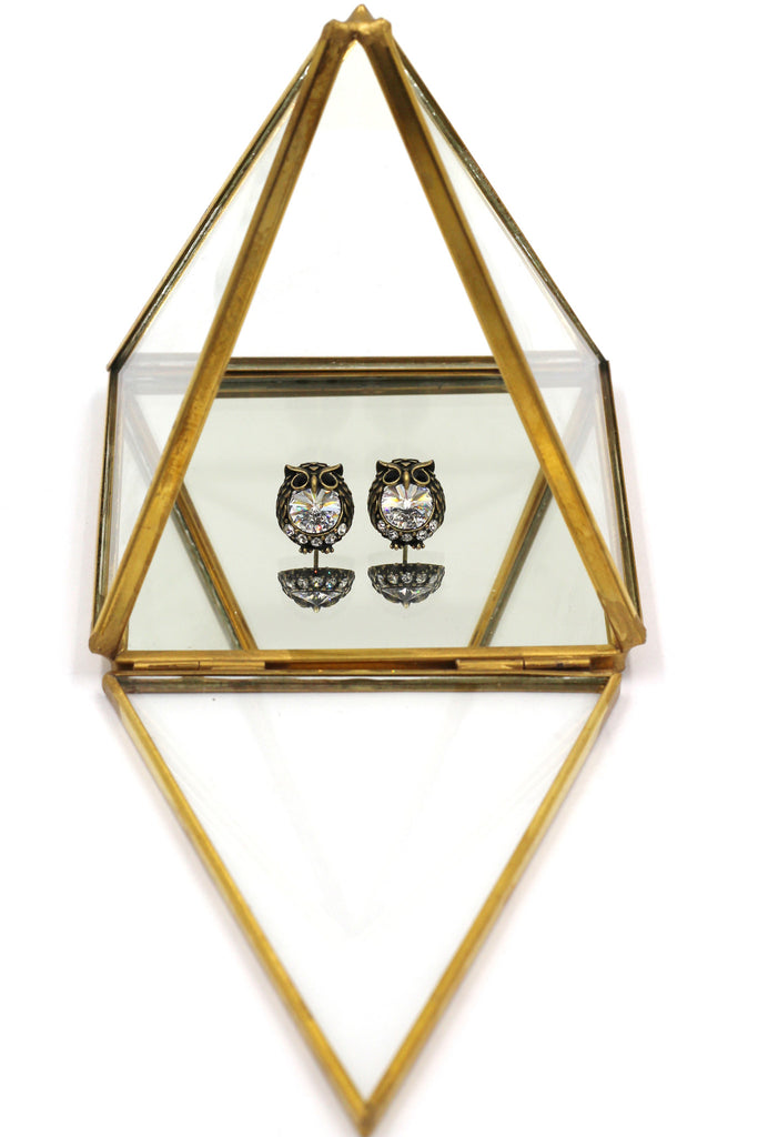 mini cute owl crystal earrings