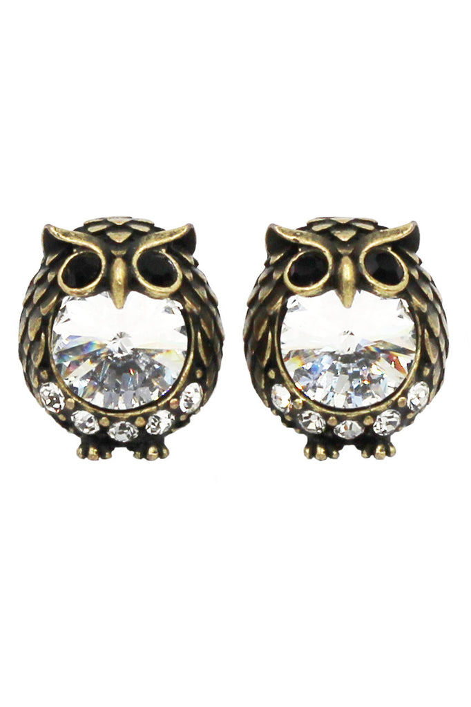 mini cute owl crystal earrings