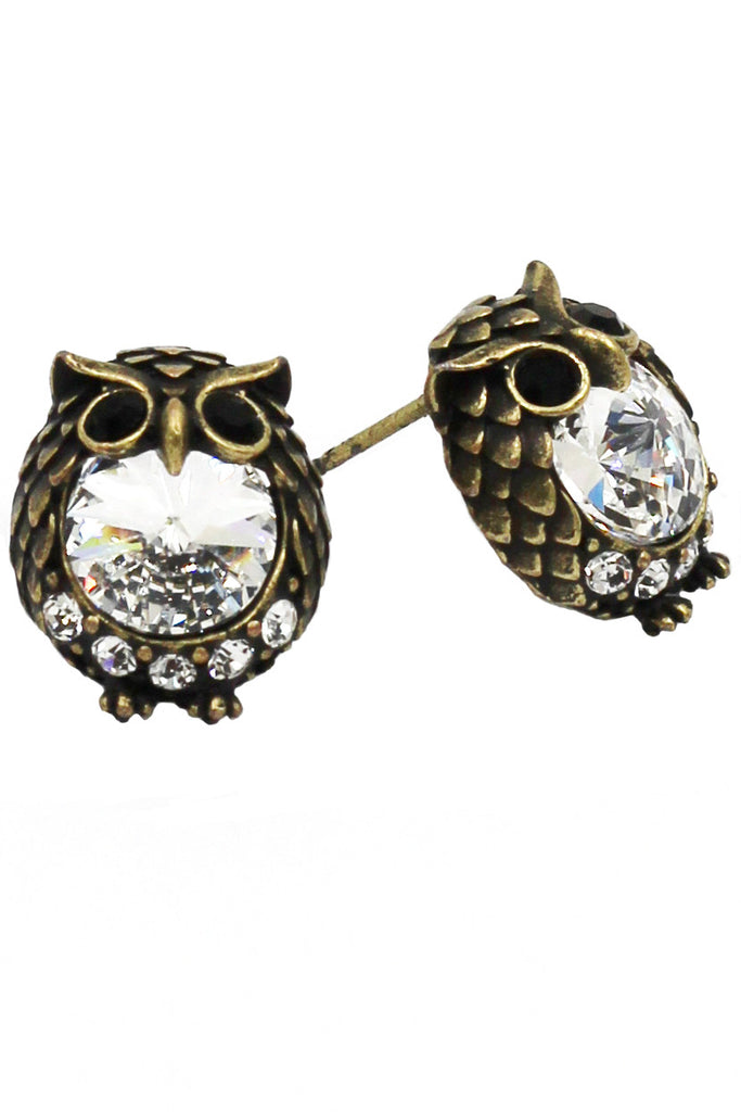 mini cute owl crystal earrings