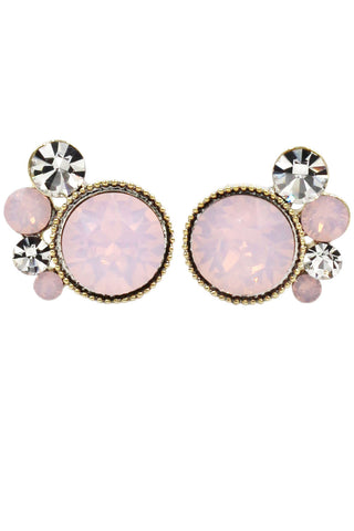 lovely flower pink skirt crystal silver earrings