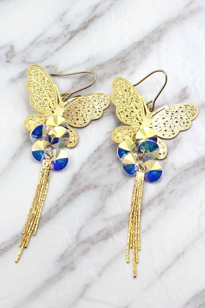 butterfly fringe swarovski crystal earrings