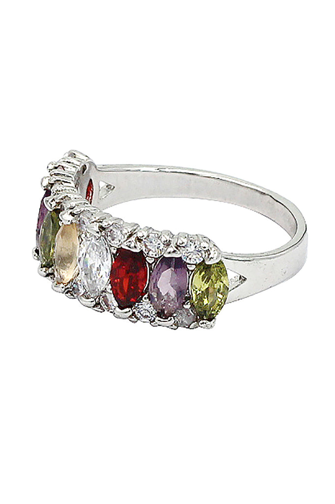 Sparkling candy crystal silver ring
