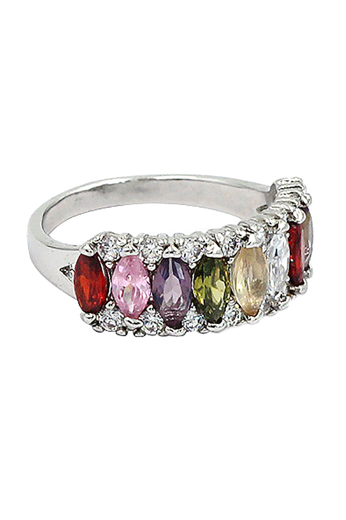Sparkling candy crystal silver ring