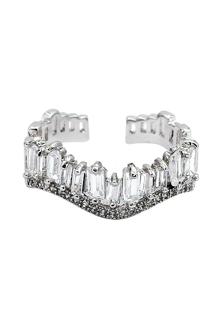 wavy crystal row open ring