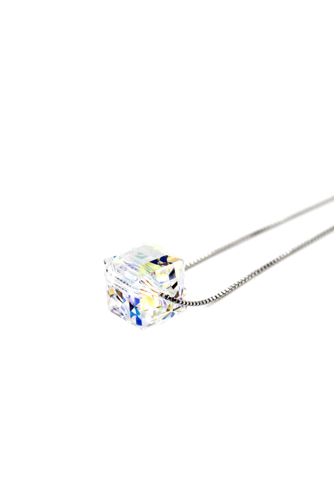 Mini sliver square crystal necklace