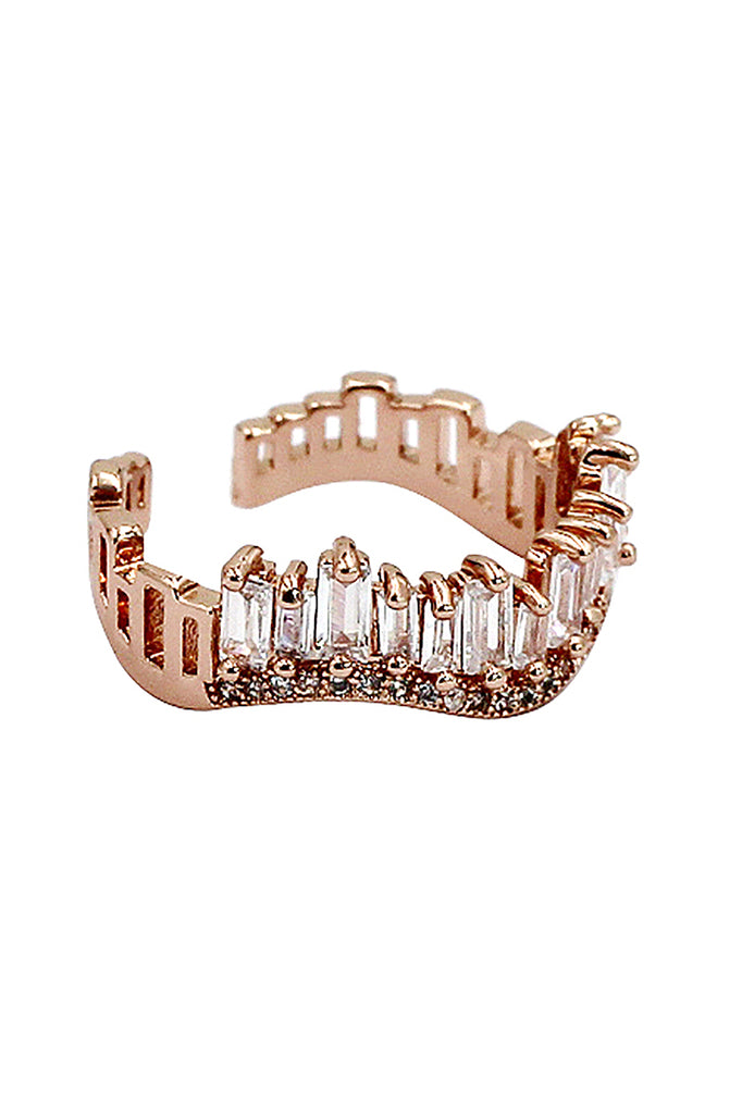 wavy crystal row open ring