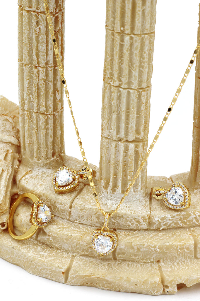 love heart crystal gold three piece set