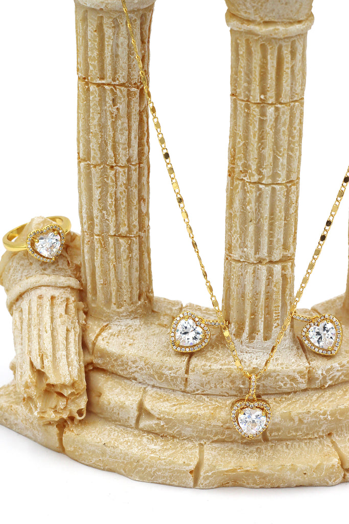 love heart crystal gold three piece set