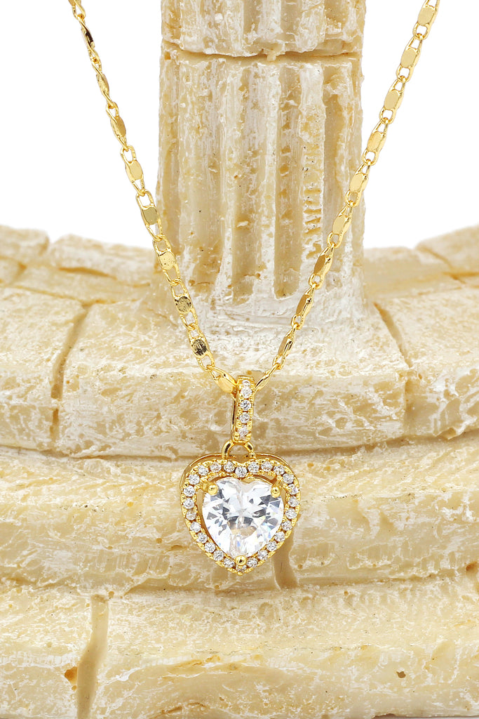 golden shiny crystal heart necklace