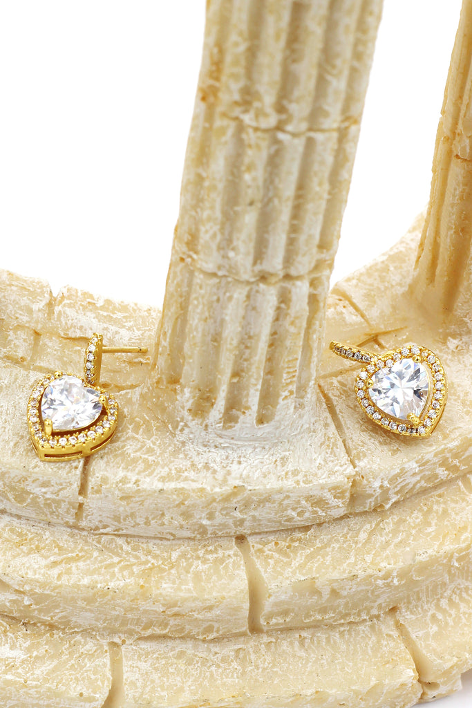 golden shiny crystal heart earrings