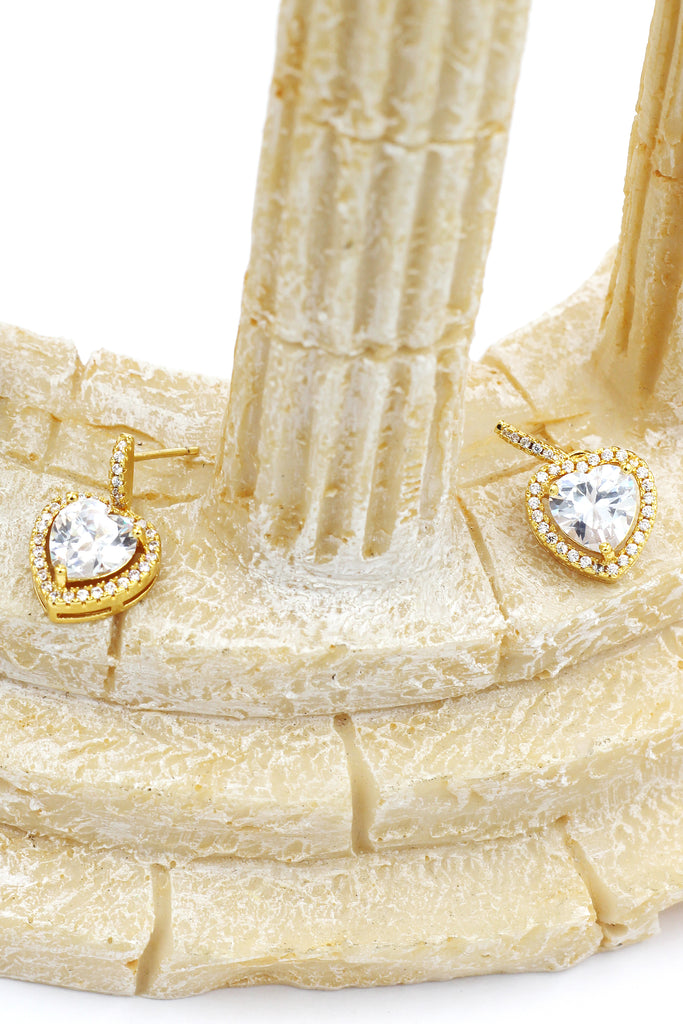 golden shiny crystal heart earrings