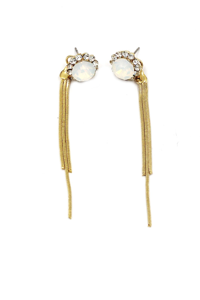 fashion crystal golden tassel buckle earrings