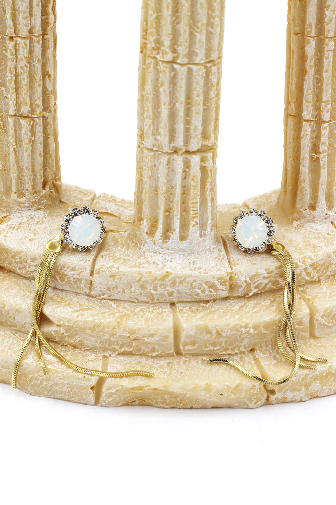 fashion crystal golden tassel buckle earrings