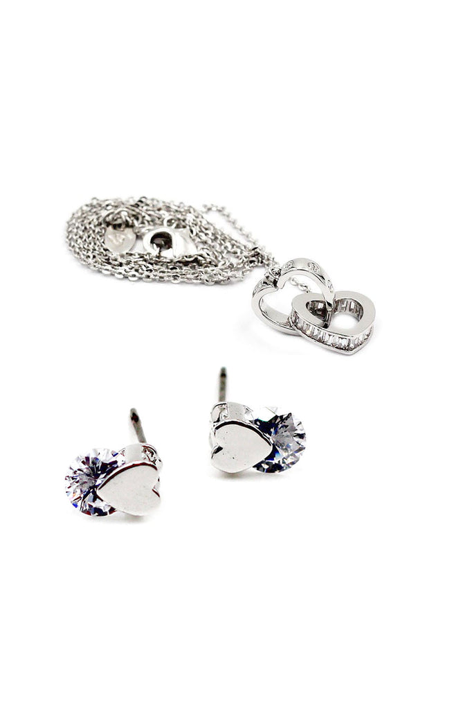 double love crystal necklace earrings set