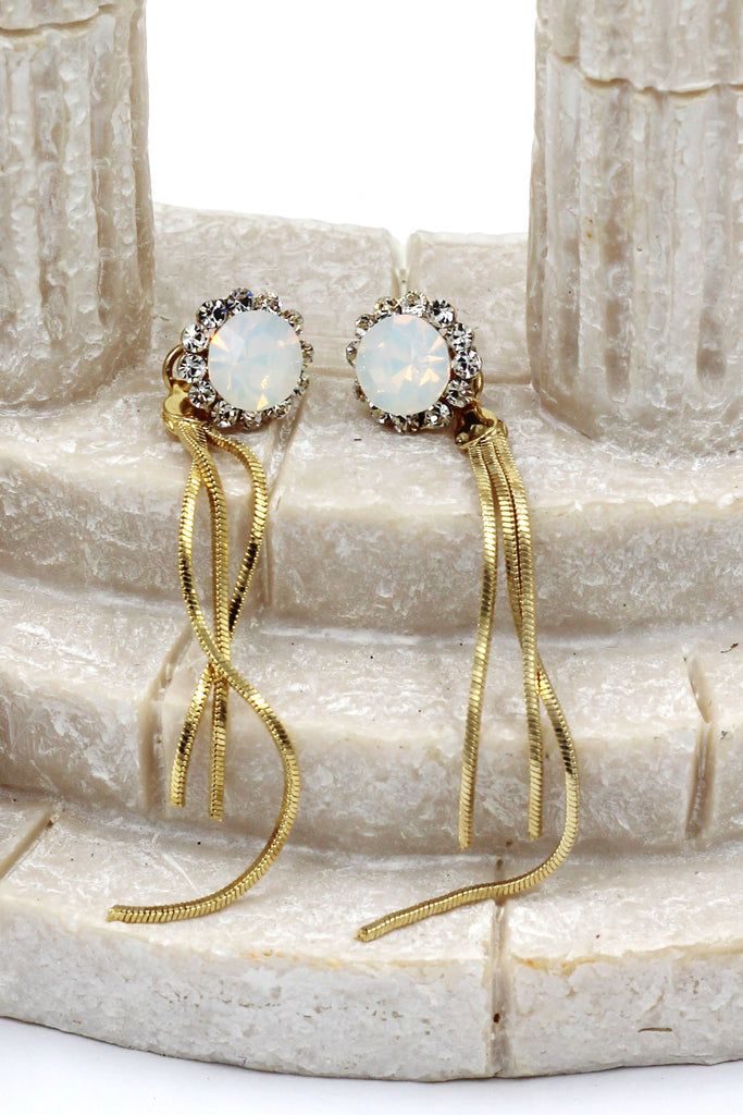 fashion crystal golden tassel buckle earrings