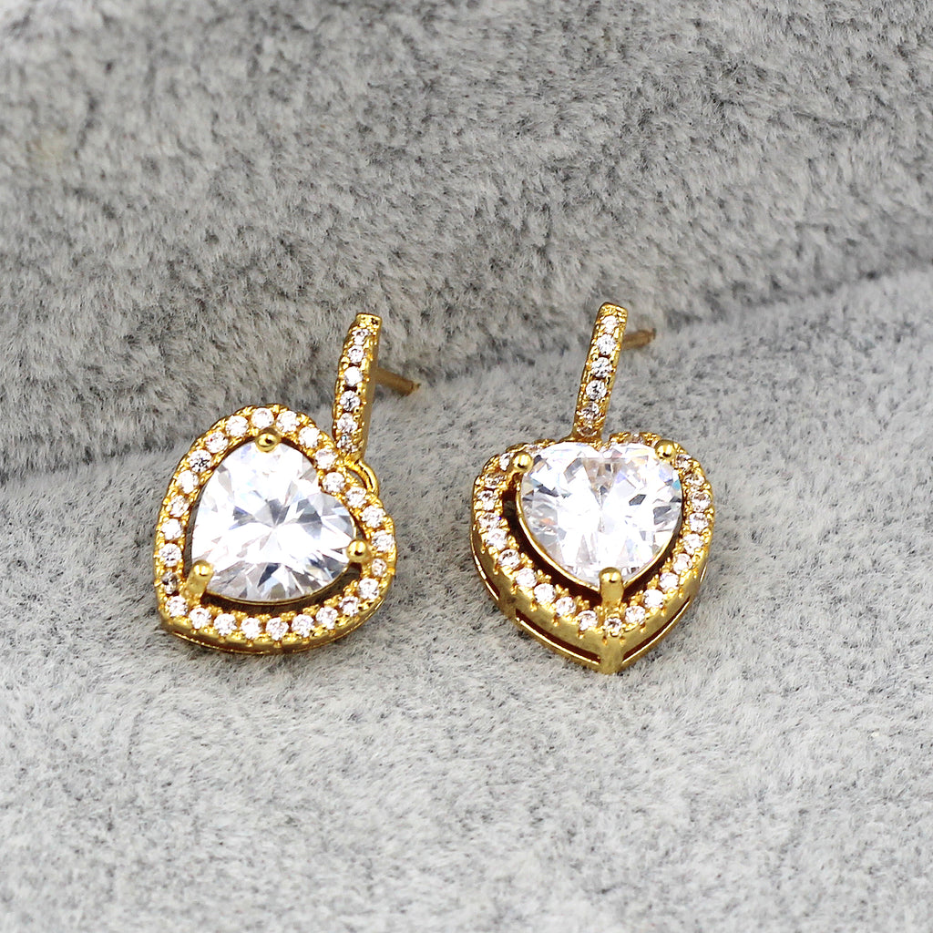 golden shiny crystal heart earrings