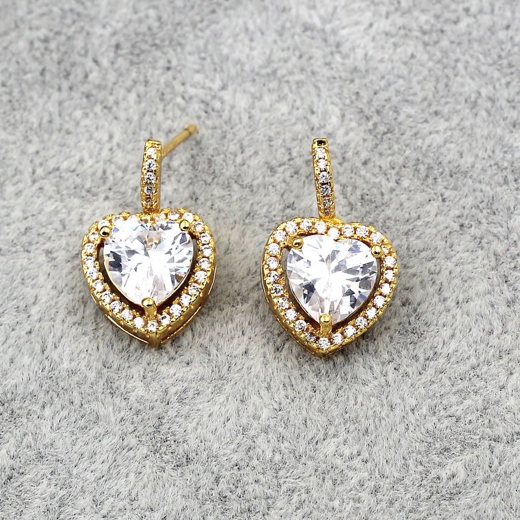 golden shiny crystal heart earrings