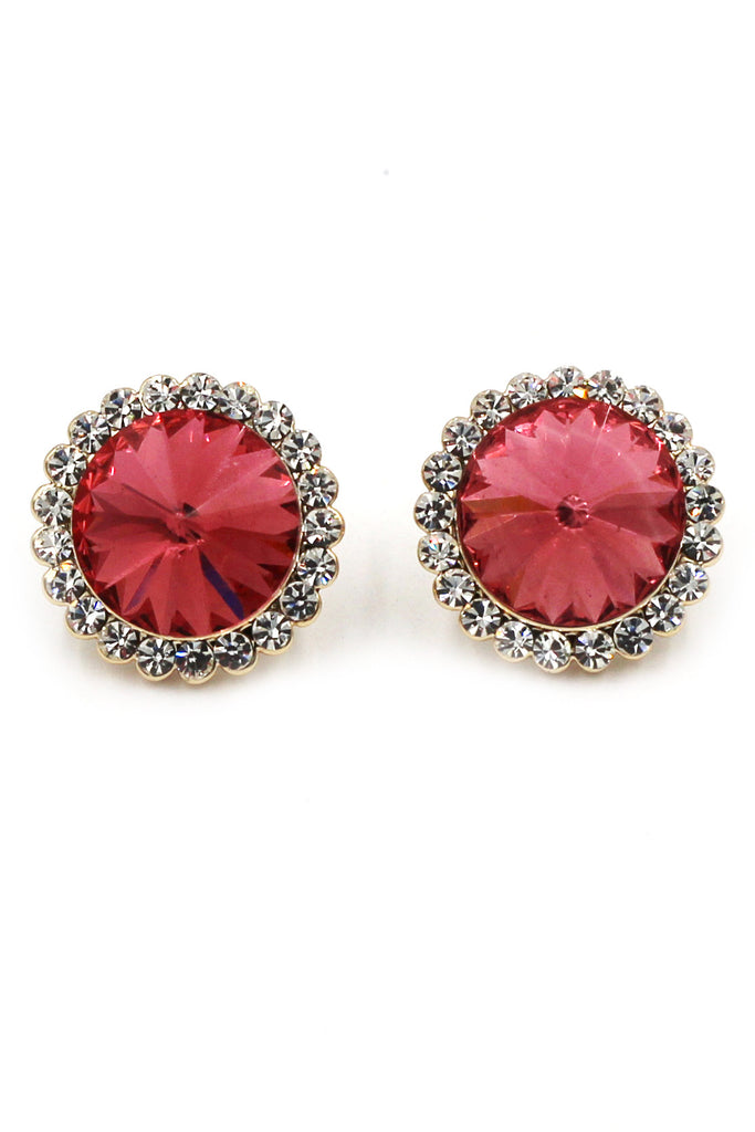 noble crystal red flower golden rim earrings