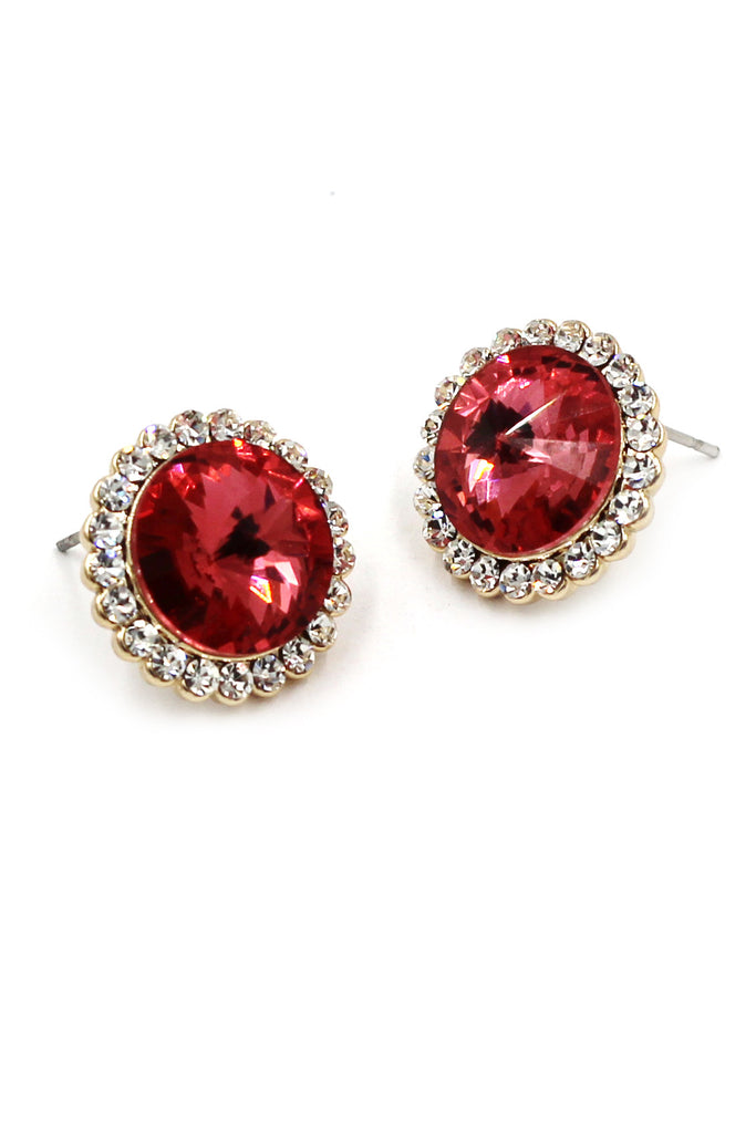 noble crystal red flower golden rim earrings