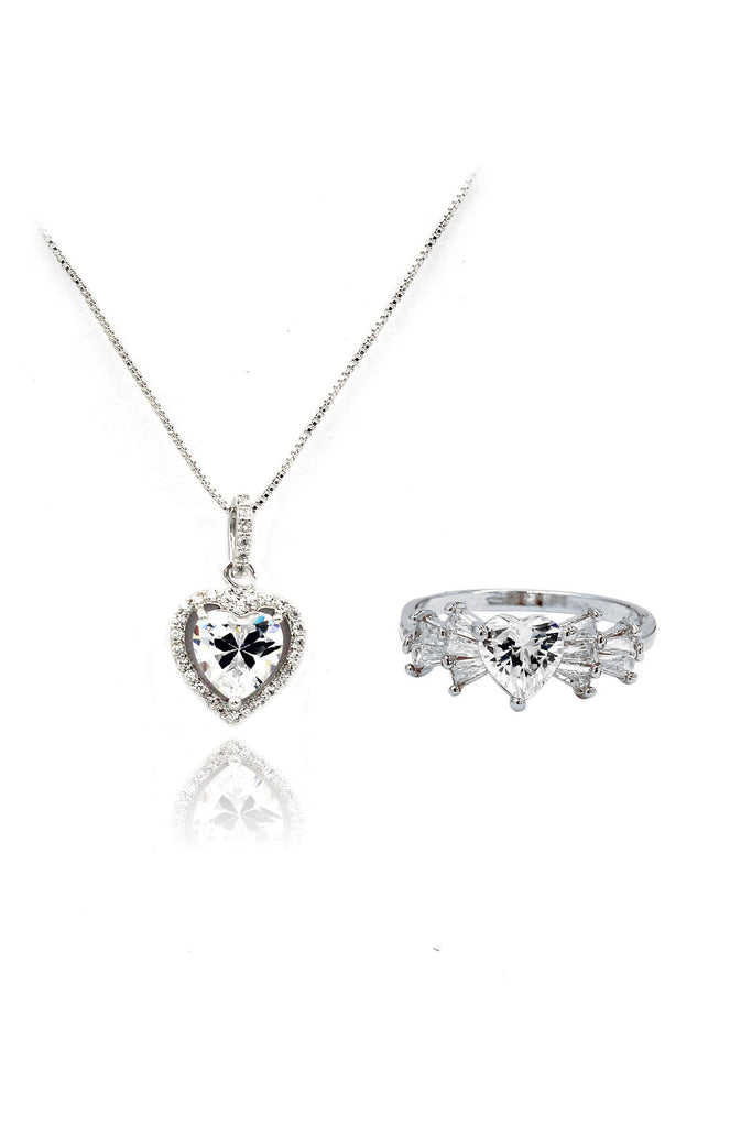 sweet heart crystal ring necklace set